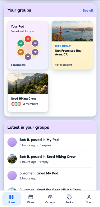 Bream dashboard showing your groups and latest community activity