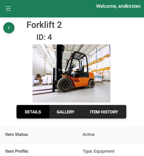 gFix equipment inventory detail with gallery and history tabs